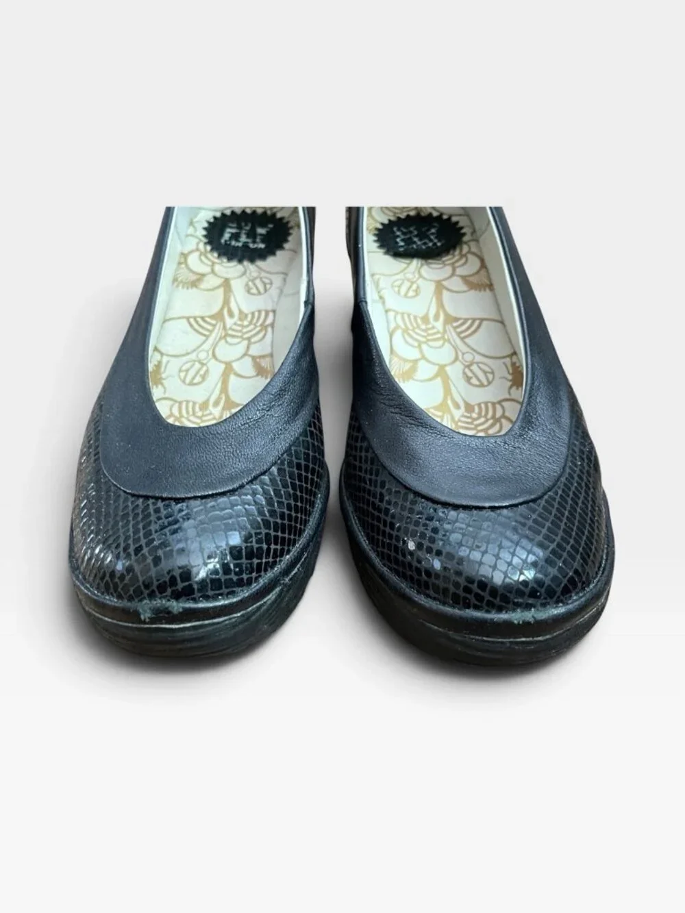 Fly London Shoes Comfort Wedge Platform Slip On Leather Black Women 38